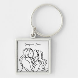 Personlig Sapphic par Fyrkantig Silverfärgad Nyckelring
