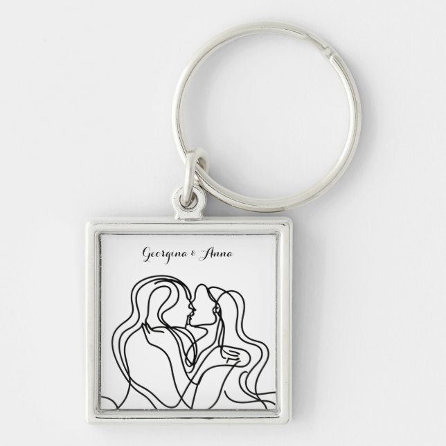 Personlig Sapphic par Fyrkantig Silverfärgad Nyckelring (Framsidan)