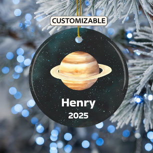 Personlig Saturnus Ornament, Solar System, Planet Julgransprydnad Keramik