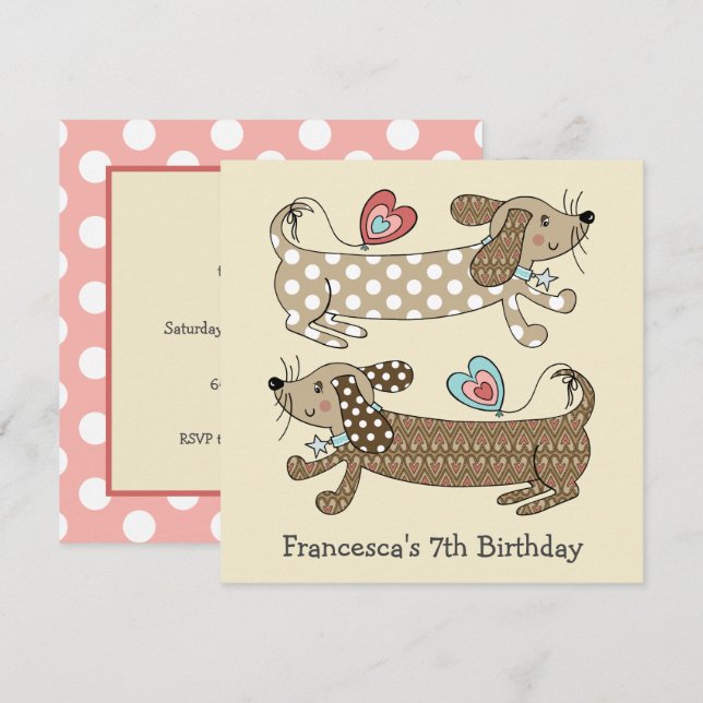 Personlig Sause Hund Dachshund Birthday Inbjudan (Fram/baksida)