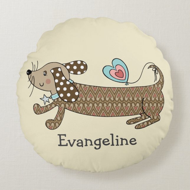 Personlig Sause Hund Dachshund Round Cushion Rund Kudde (Framsidan)