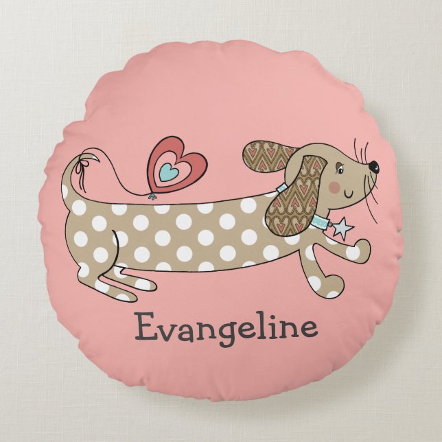 Personlig Sause Hund Dachshund Round Cushion Rund Kudde (Framsidan)