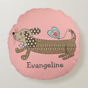 Personlig Sause Hund Dachshund Round Cushion Rund Kudde