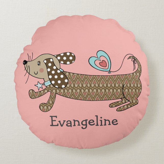 Personlig Sause Hund Dachshund Round Cushion Rund Kudde (Framsidan)