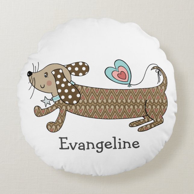 Personlig Sause Hund Dachshund Round Cushion Rund Kudde (Framsidan)