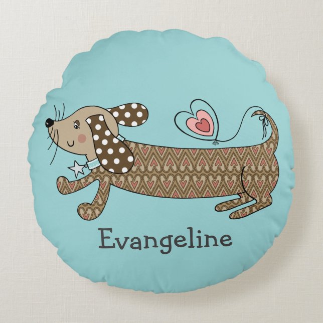 Personlig Sause Hund Dachshund Round Cushion Rund Kudde (Framsidan)