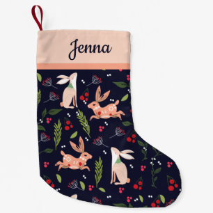 Personlig Scandinavian FolArt Bunnies Liten Julstrumpa