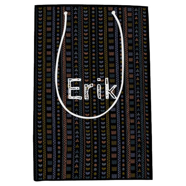 Personlig Scandinavian Folk Art Black Gift Bag (Framsidan)