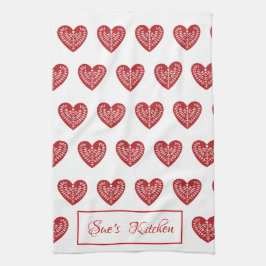 Personlig Scandinavian Red Heart Kitchen Towel Kökshandduk