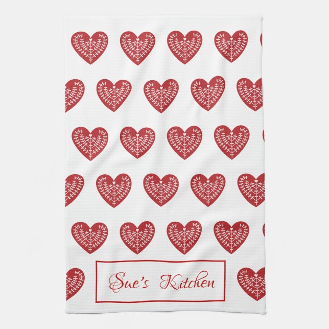 Personlig Scandinavian Red Heart Kitchen Towel Kökshandduk (Vertikal)