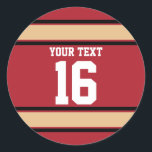 Personlig Scarlet och Guld Sports Rand Runt Klistermärke<br><div class="desc">Underbart för San Francisco fläkt i ditt liv. Scarlet,  guld,  svart och vitt rand med anpassade namn och nummer. Färgen som vi har valt för den här serien av Stickers kommer att matcha dina favoritlag färg. Vi kan bara inte nämna dem här. Perfekt för fläkt inom fotbollen.</div>