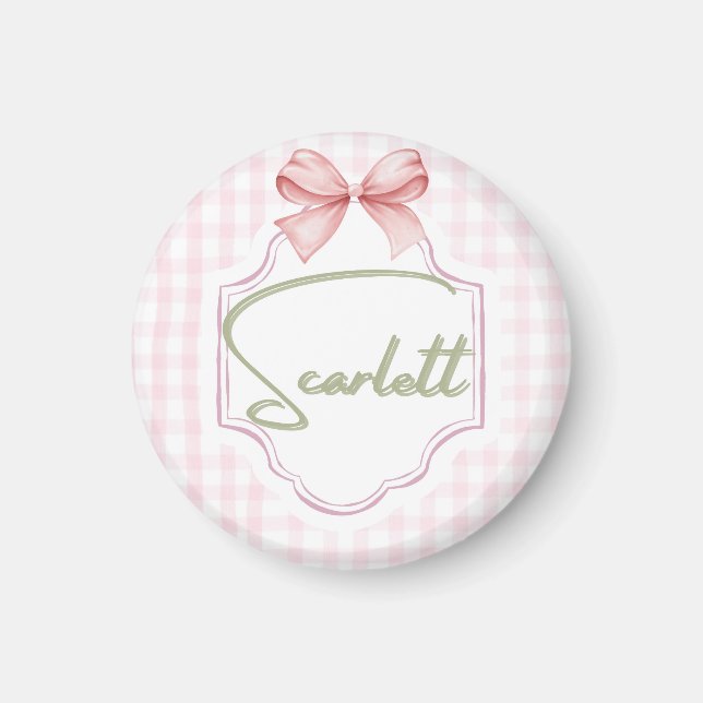 Personlig Scarlett Flicka Nursery Gingham Magnet (Framsidan)