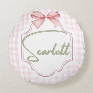 Personlig Scarlett Flicka Nursery Gingham Rund Kudde