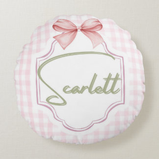 Personlig Scarlett Flicka Nursery Gingham Rund Kudde