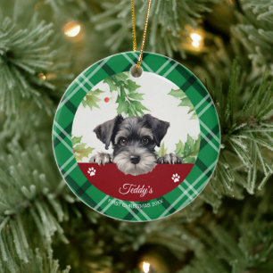 Personlig Schnauzer Första julen Julgransprydnad Keramik