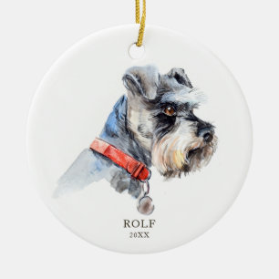 Personlig Schnauzer Illustration Hund Pet Anpassni Julgransprydnad Keramik