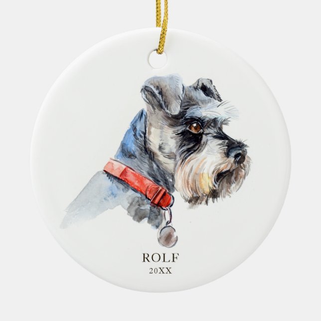 Personlig Schnauzer Illustration Hund Pet Anpassni Julgransprydnad Keramik (Framsidan)