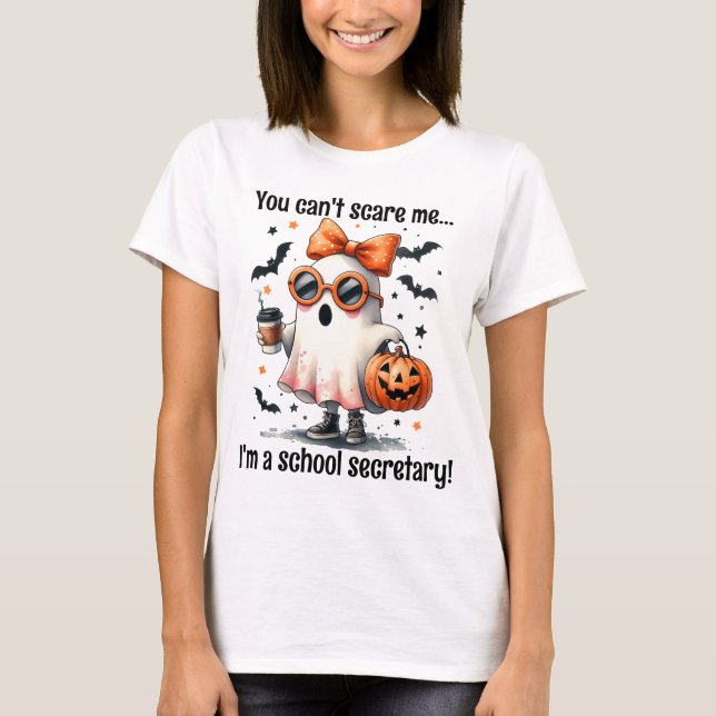 Personlig School Secretary Halloween Ghost T Shirt (Framsida)