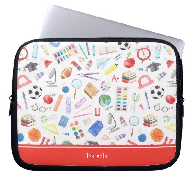Personlig School Supplies Mönster First Namn Laptop Fodral (Framsidan)