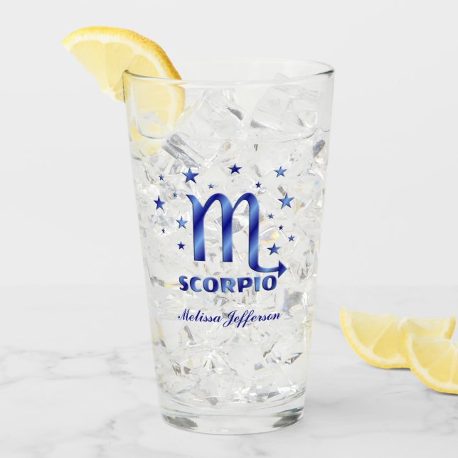 Personlig Scorpio Symbol 16 oz Glass Glaskopp (Framsida Ice)