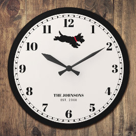 Personlig Scottie Hund Custom Name Black Stor Klocka