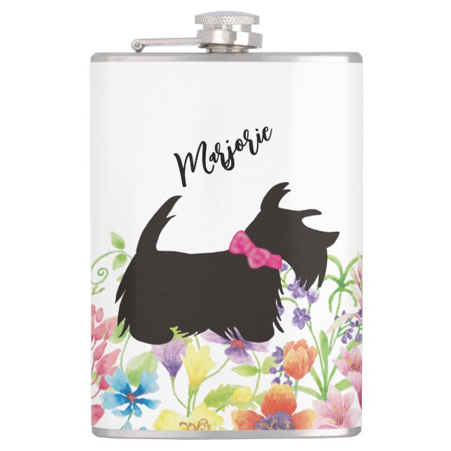 Personlig Scottie hund Flask, rosa scottie hund Fickplunta (Framsidan)