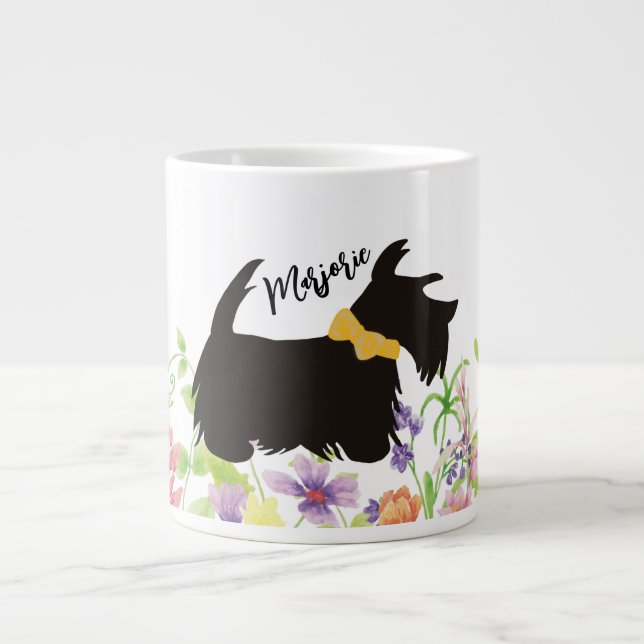 Personlig Scottie hund kaffe mugg, trädgårdsblomma Jumbo Mugg (Framsidan)