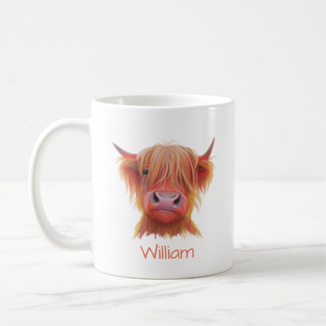 personlig Scottish Highland Hairy Cow Kaffemugg (Vänster)