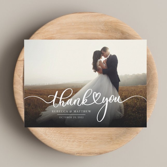 Personlig Script Bröllop Photo Tack Anteckningskort (Personalized Script Wedding Photo Thank You Note Card)