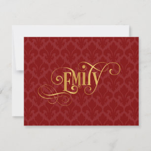 Personlig Script Emily Guld Red Fleur-de-Lis Inbjudningar