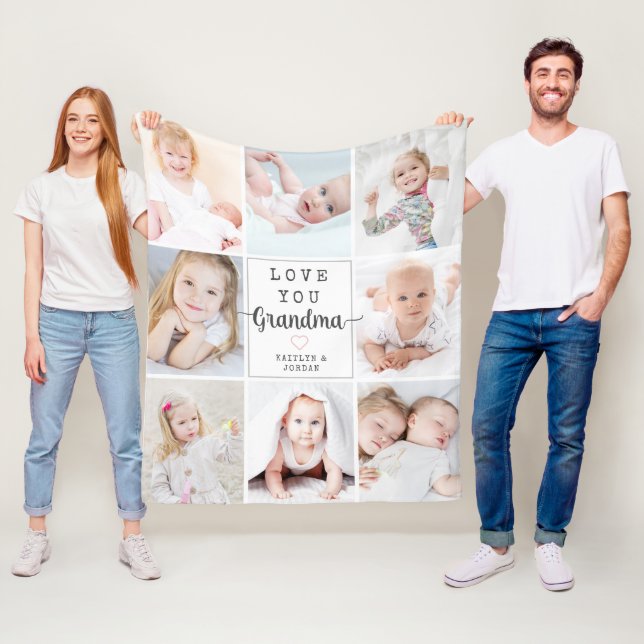 Personlig Script Kärlek You Grandma 8 Photo Fleecefilt (På plats)