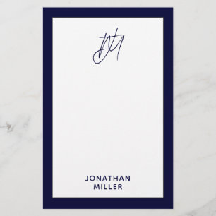 Personlig Script Monogram Navy Blue Brevpapper