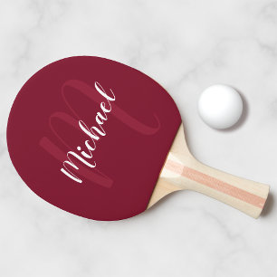 Personlig Script Monogram och Namn Burgundy Red Pingisracket