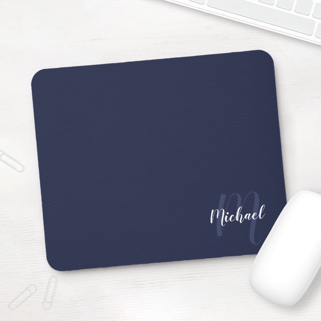 Personlig Script Monogram och Namn Navy Blue Musmatta (Skapare uppladdad)