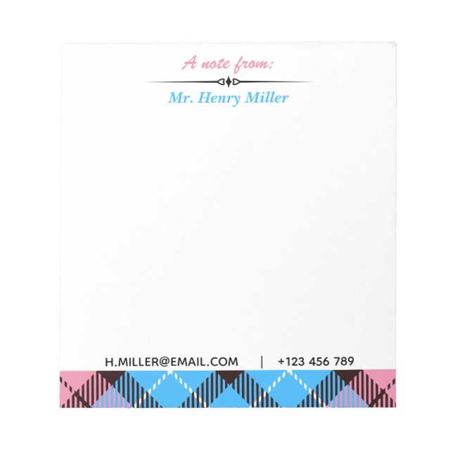 Personlig Script Namn Email Tel Play Tartan Anteckningsblock (Framsida)