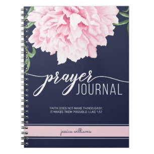 Personlig Scripture Blommigt Peony Navy Journal Anteckningsbok