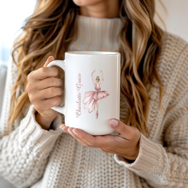 Personlig Scripty Rosa Ballerina Kaffemugg (Skapare uppladdad)