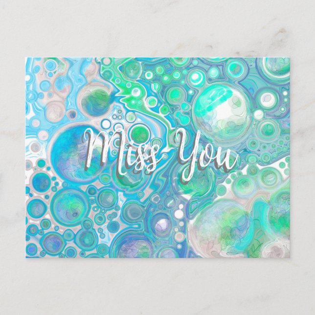 Personlig Sea Glass Blue och Grönt Miss You Vykort (Framsida)