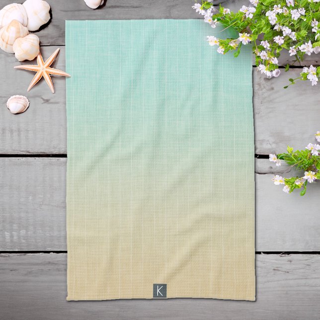Personlig Sea Grönt Sand Orange Beach Kökshandduk (Personalized Sea Green Sand Orange Beach Kitchen Towel)