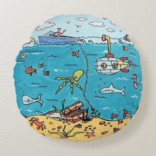 Personlig Sea Life Round cushion Rund Kudde (Framsidan)