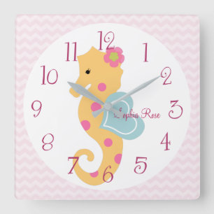 Personlig Sea Life Seahorse Nursery Clock Fyrkantig Klocka
