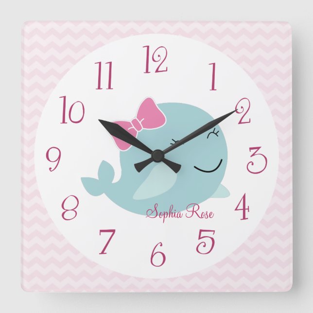 Personlig Sea Sweeties Whale Nursery Clock Fyrkantig Klocka (Framsida)