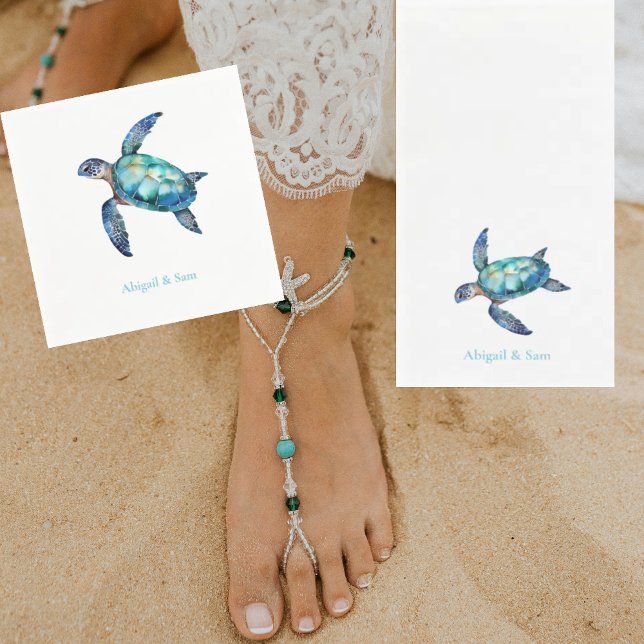 Personlig Sea Turtle Beach Wedding Cocktail Pappersservett (Skapare uppladdad)