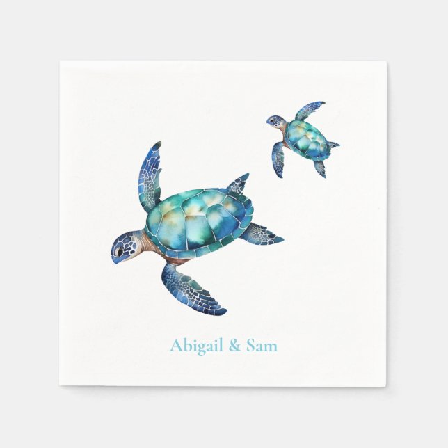 Personlig Sea Turtle Beach Wedding Pappersservett (Framsidan)