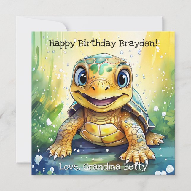 Personlig Sea Turtle Birthday med Färg Page Kort (Framsida)