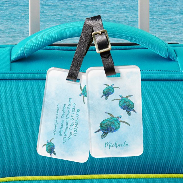 Personlig Sea Turtles Ocean Watercolor Bagagebricka (Skapare uppladdad)