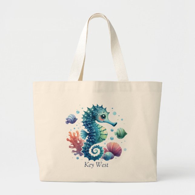 Personlig Seahorse and Fish Tote Bag Jumbo Tygkasse (Framsidan)