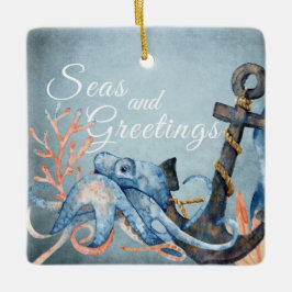 Personlig Seas och Hälsning Octopus Beach Julgransprydnad Keramik