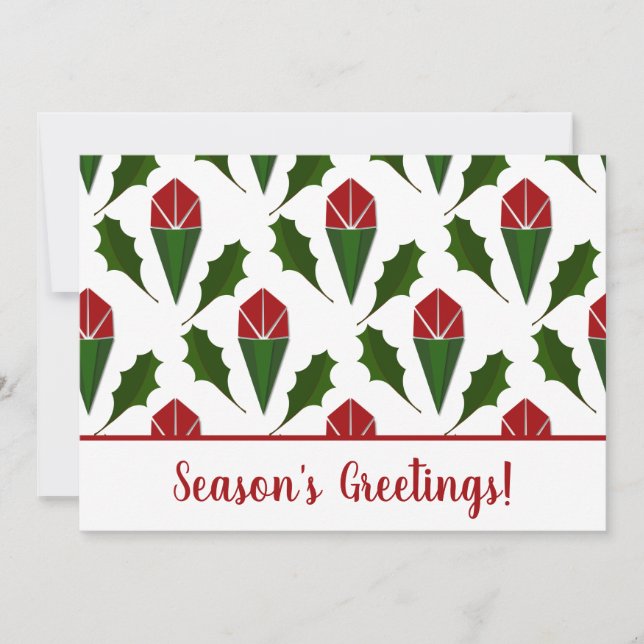 Personlig Season Greetings Röd ros, Holly Julkort (Framsida)