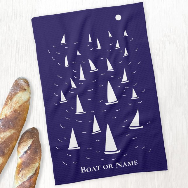 Personlig segelbåt nautisk kökshandduk (Sailing boat yacht personalized boat name kitchen towel)